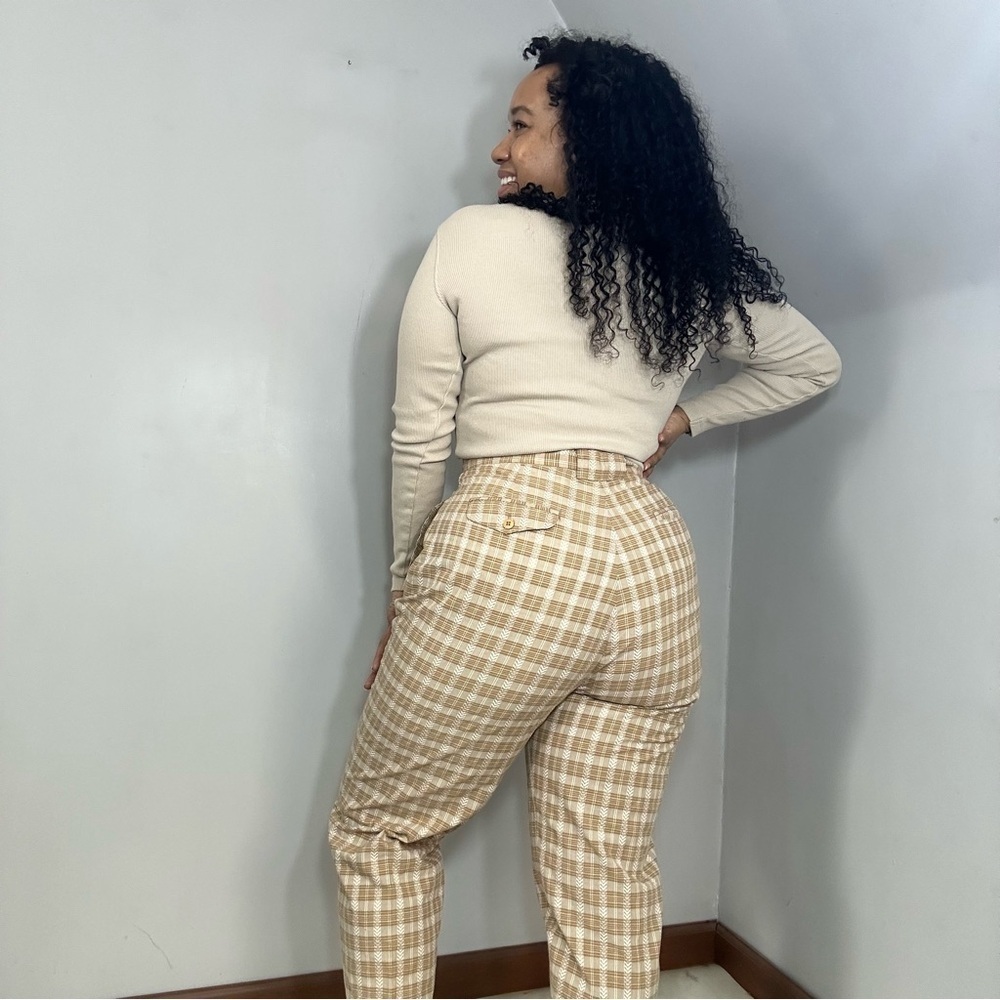 Vintage Cottagecore Tan High Waist Floral Trousers Feminine Pants Retro Romantic - Picture 8 of 17